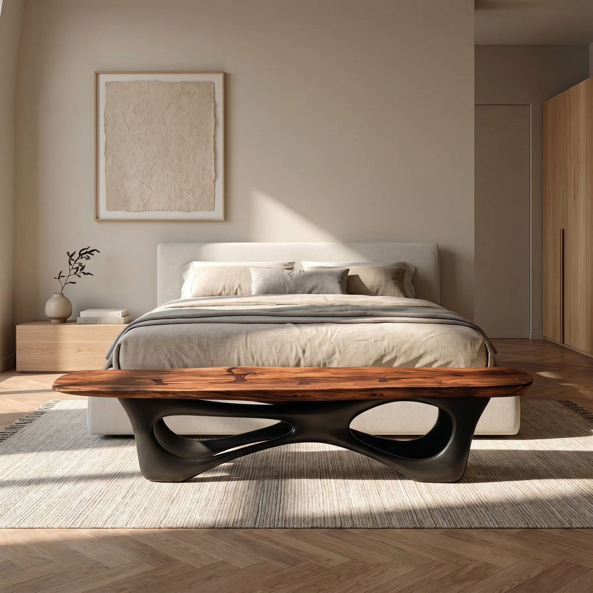 Curved Wooden Statement Bench For Modern Apartment - view 4