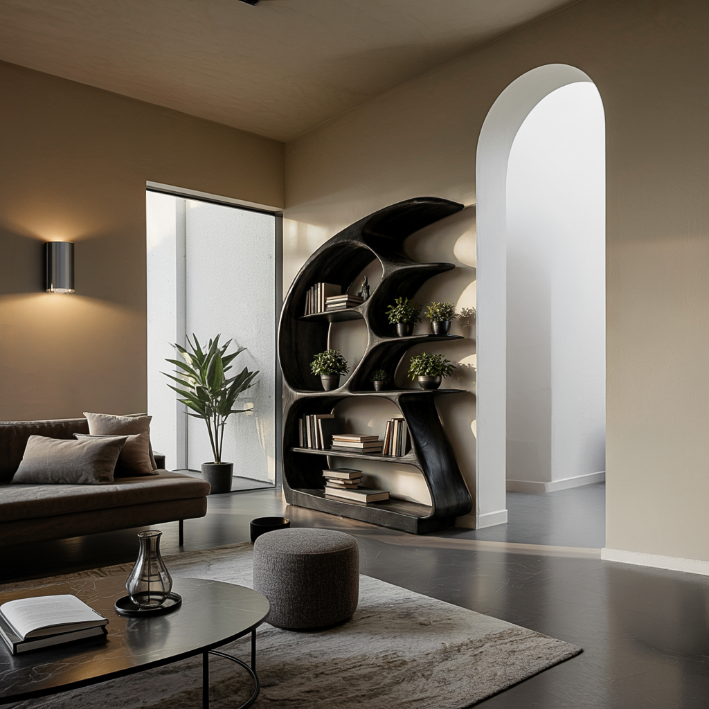 Contemporary Sculptural Wood Bookshelf For Living Room Decor - view 4