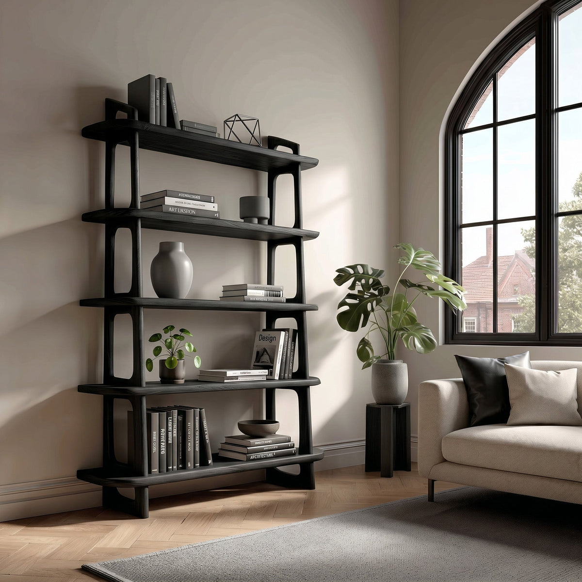 Contemporary Wooden Standing Shelf For Living Room Corner - view 4