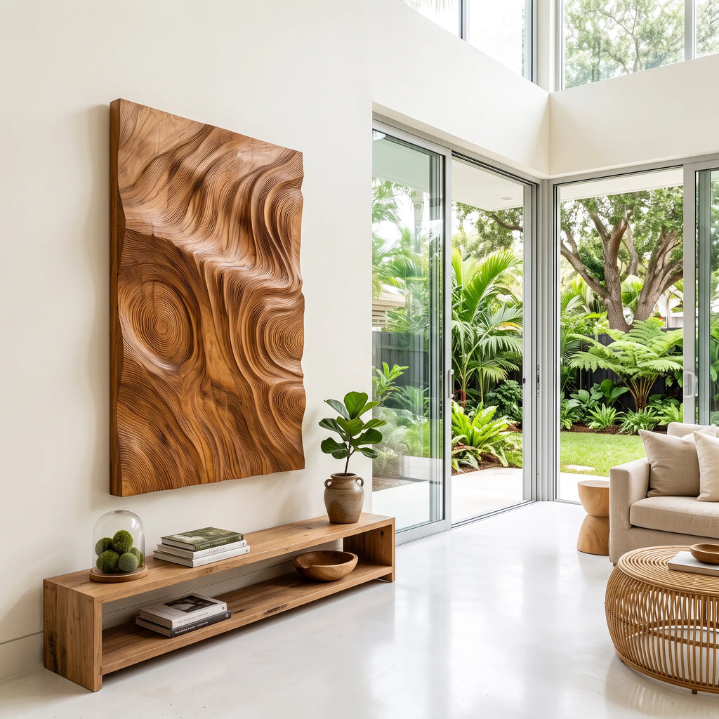Contemporary Wood Wall Sculpture for Luxury Entryway - view 2