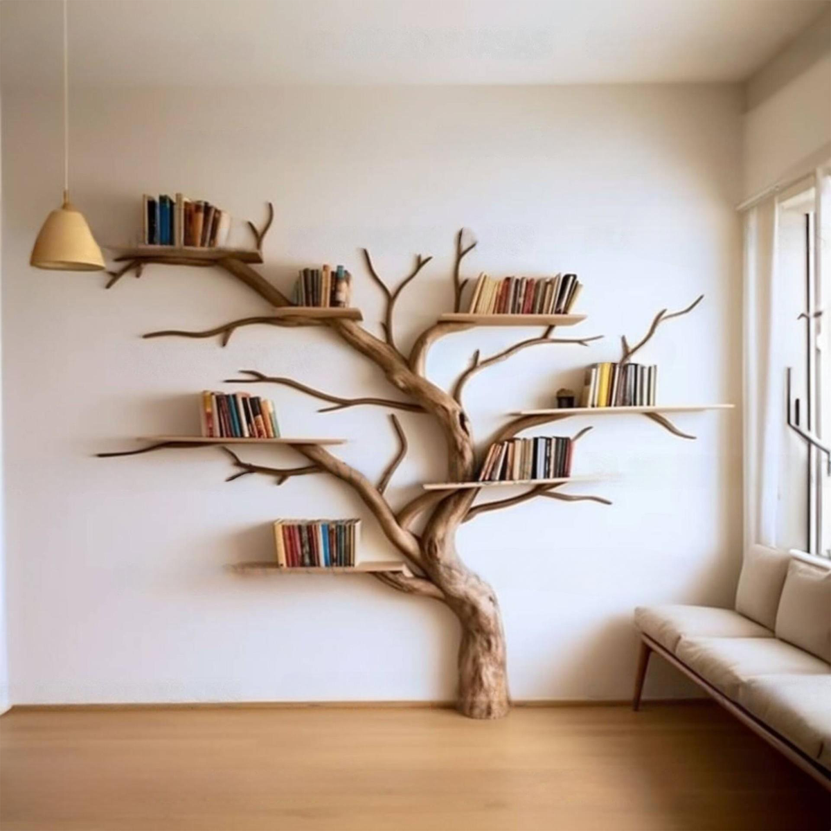 Artistic Wild Mulberry Solid Wood Tree Bookshelf For Living Room - view 3