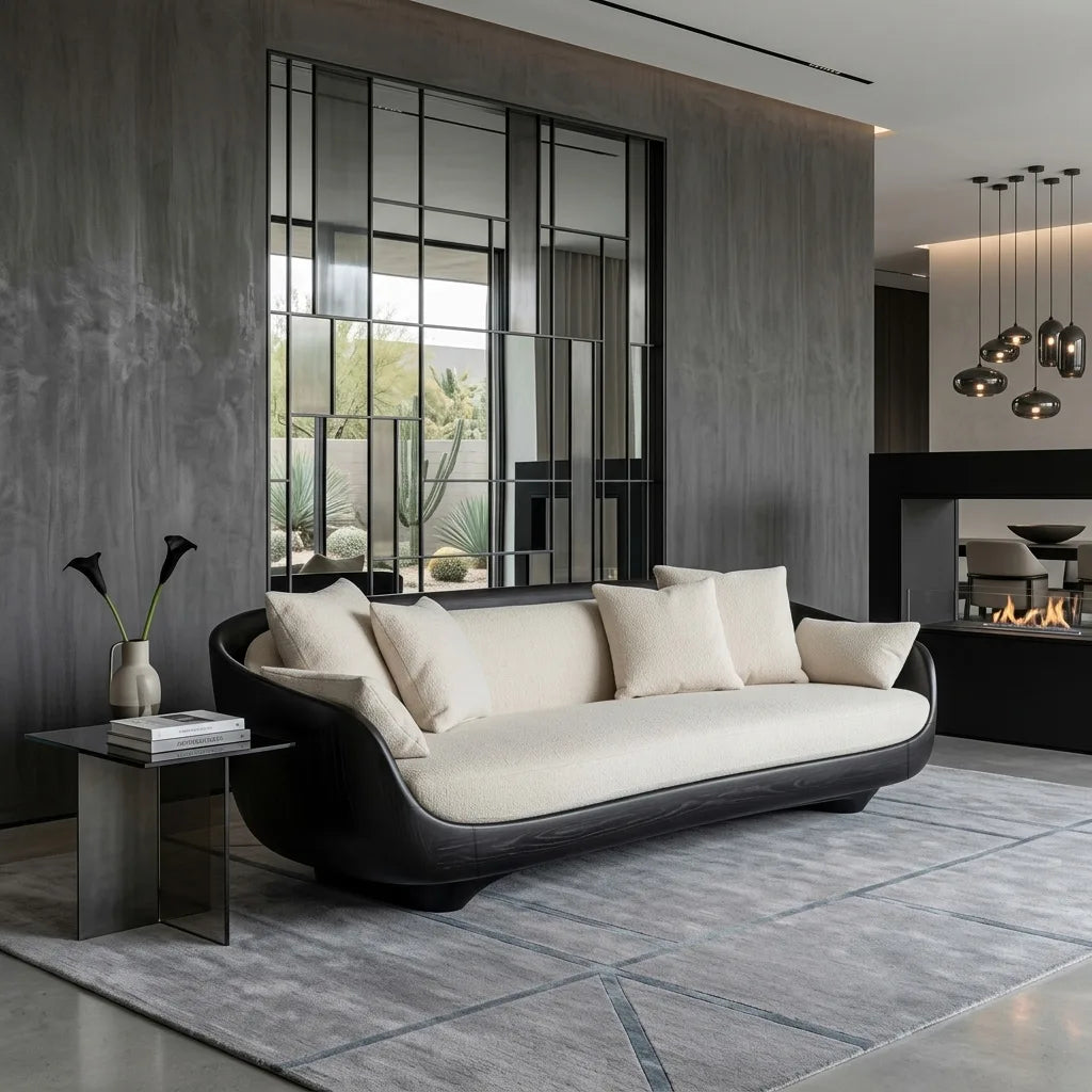 Contemporary Curved Wooden Sofa With Upholstered Seat For Living Room - view 4