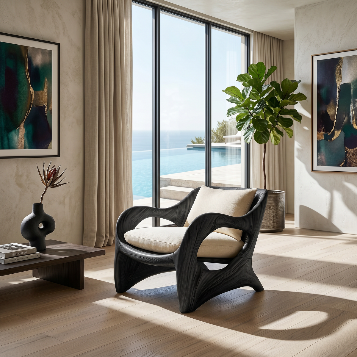 Elegant Curved Wood Accent Chair for Luxury Bedroom Retreats - view 4