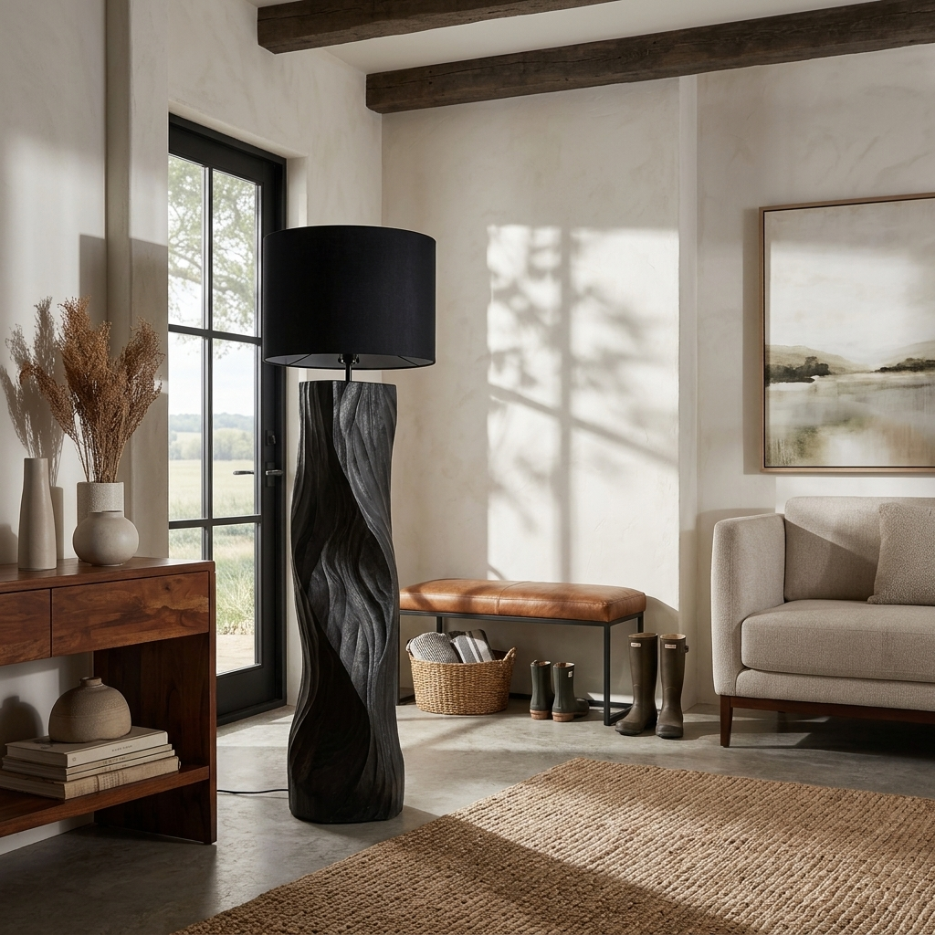 Contemporary Wood Floor Lamp Sculptural Design For Home Lobby - view 4