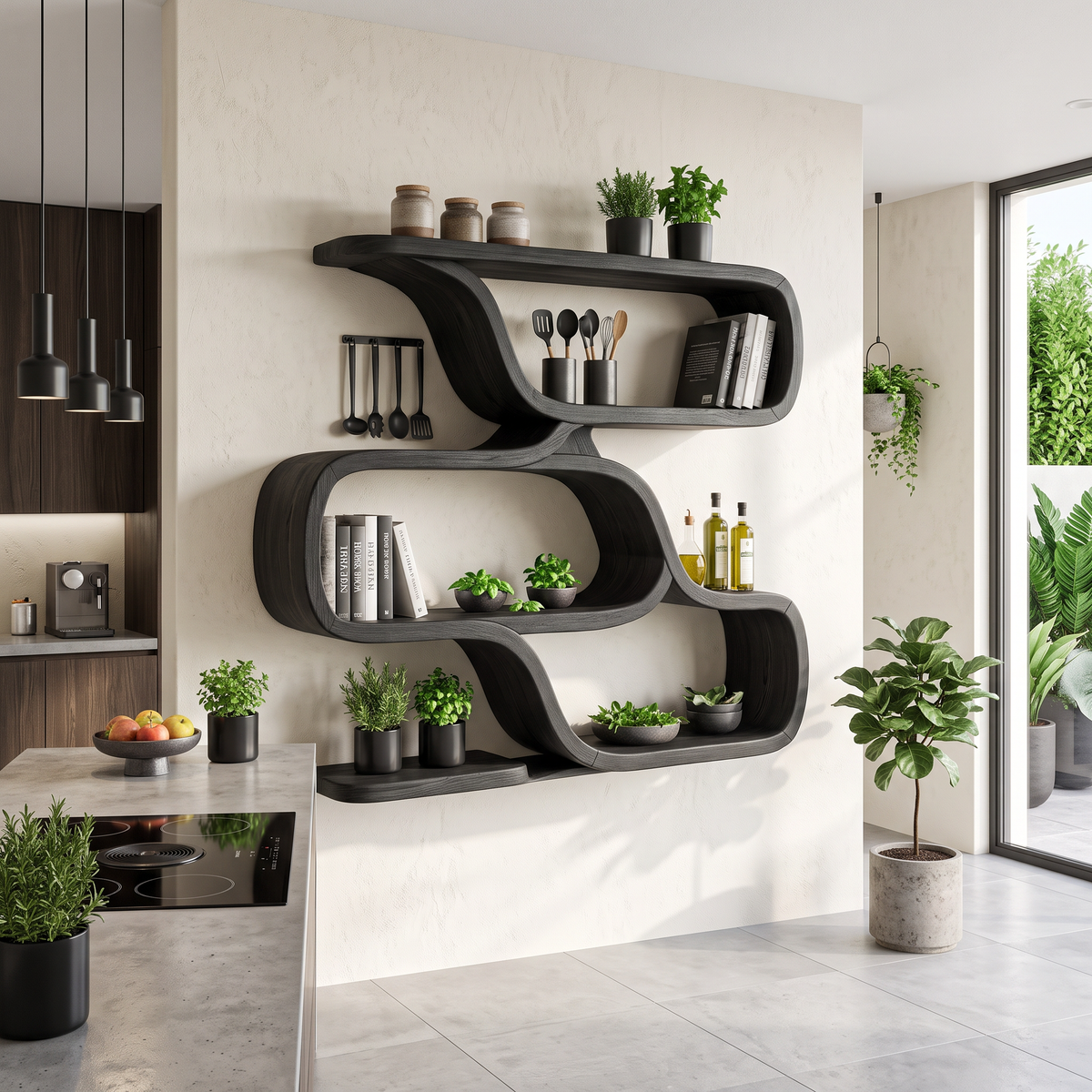 Farmhouse Curved Wood Shelves for Entryway - view 4