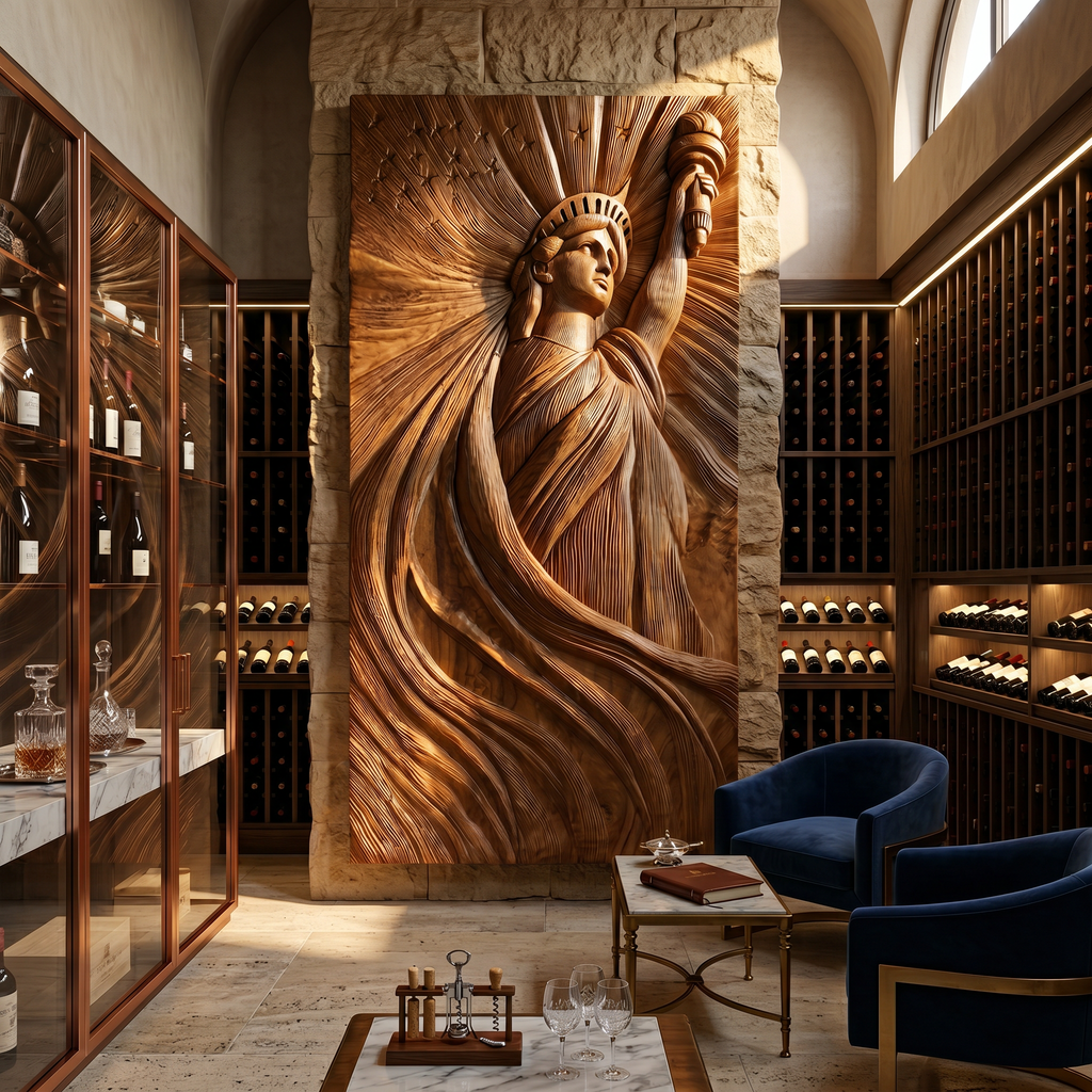 Coastal Modern Statue of Liberty Wood Wall Art, Handcrafted 3D Wooden Icon Sculpture Panel - view 2