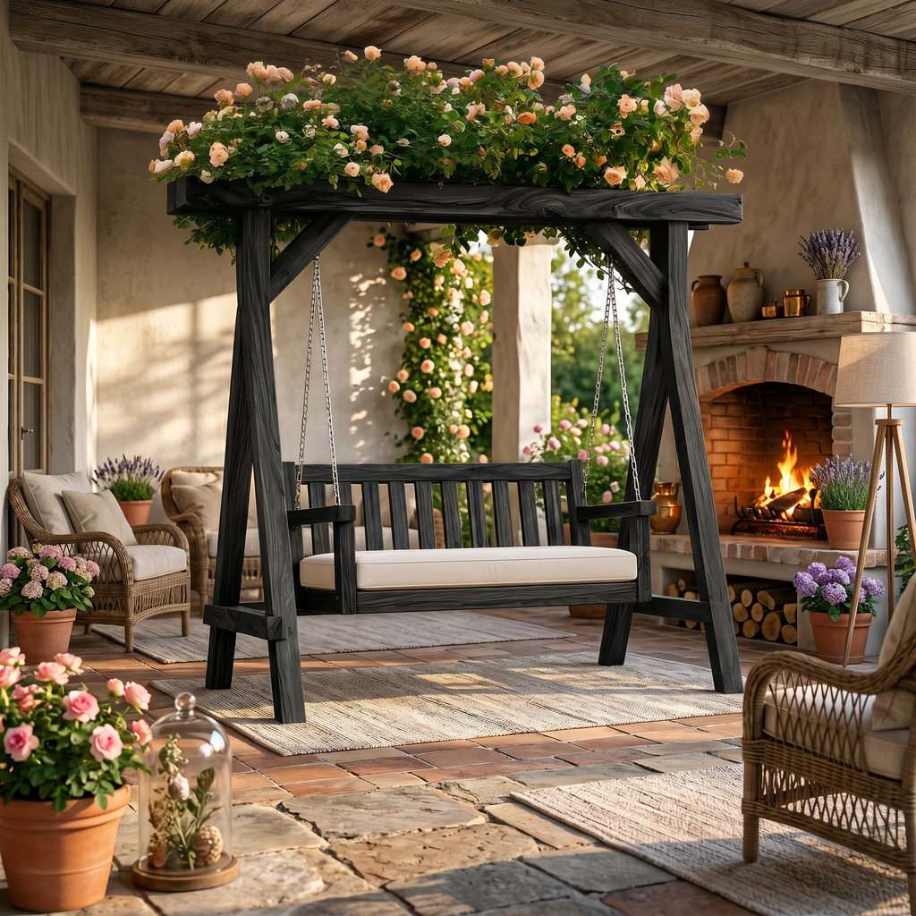 Elegant Wooden Swing With Planter Frame - view 4