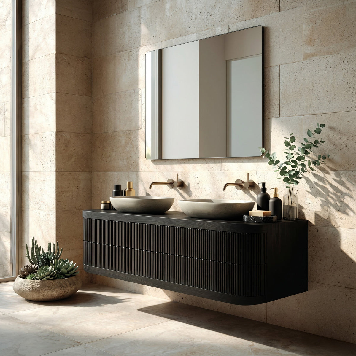 Contemporary Wooden Floating Bathroom Vanity With Fluted Front For Bathroom - view 4