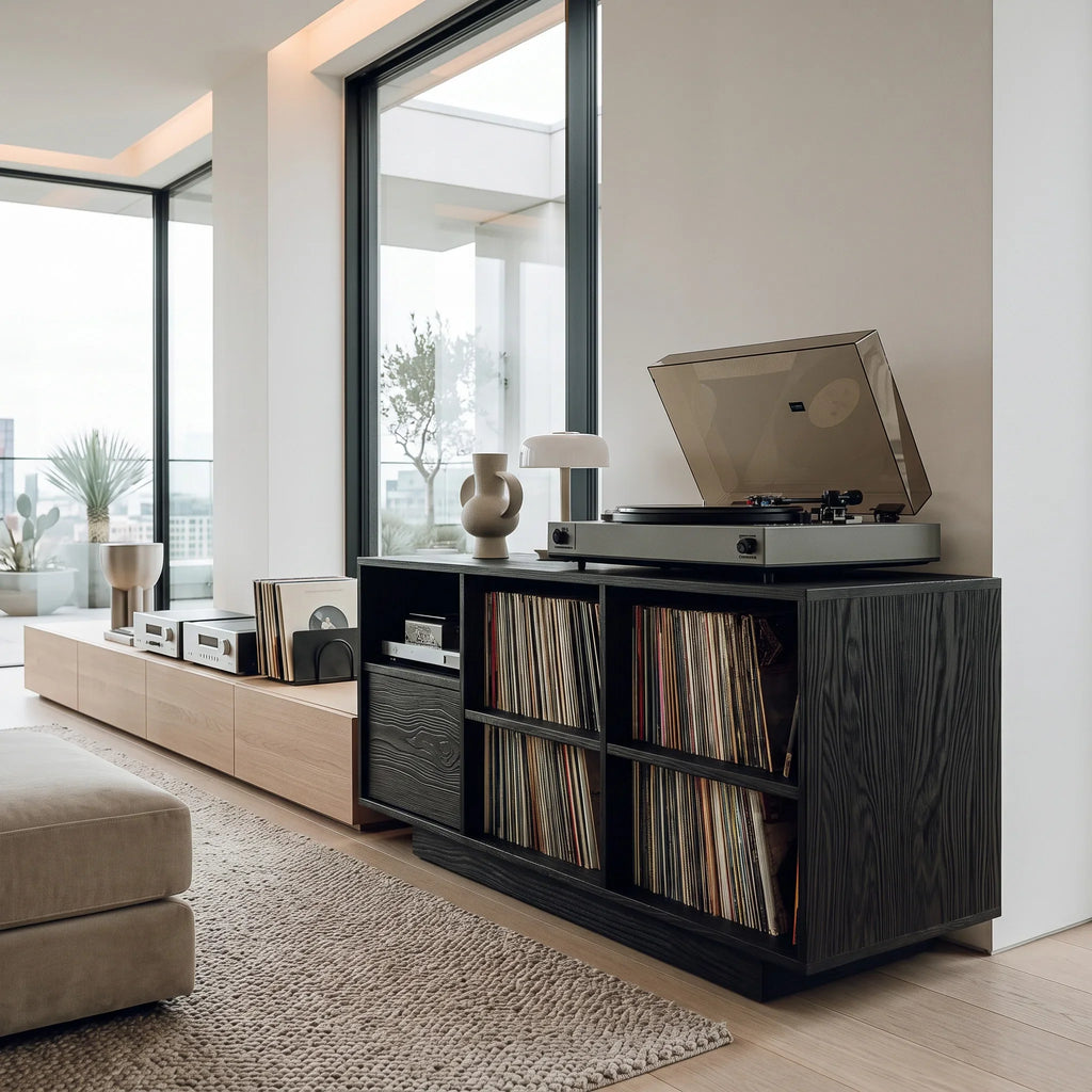 Elegant Vinyl Record Cabinet With Open Compartments For Living Room - view 4