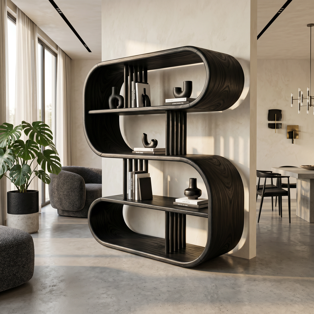 Elegant Curved Wooden Bathroom Shelf With Spa Inspired Design - view 4