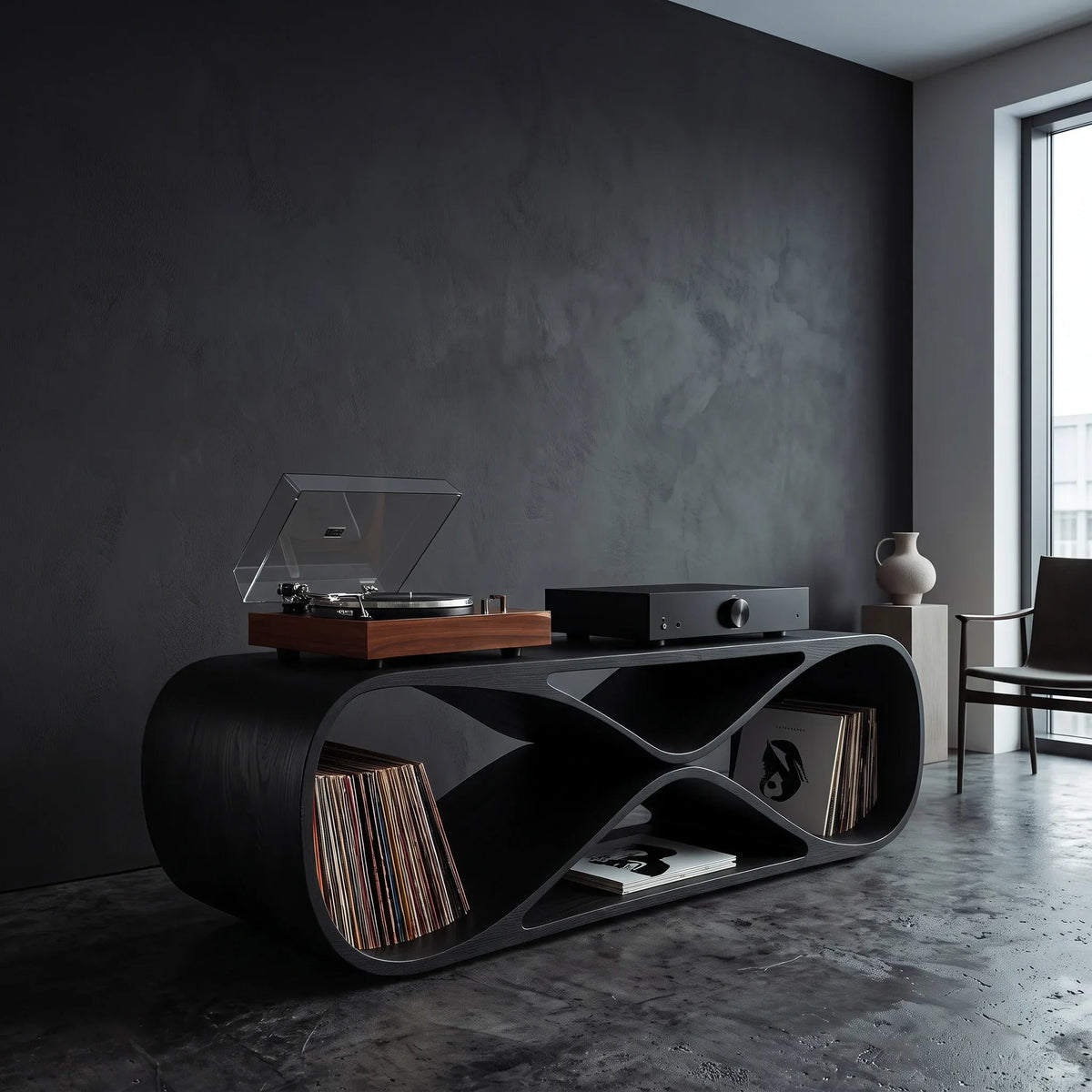 Contemporary Sculptural Wooden Record Player Console For Living Room - view 4