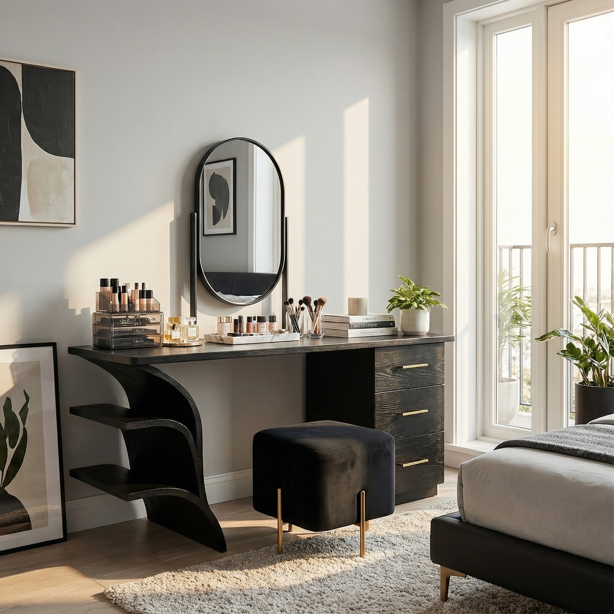 Contemporary Vanity Desk Studio Apartment Makeup Area Dressing Space - view 4