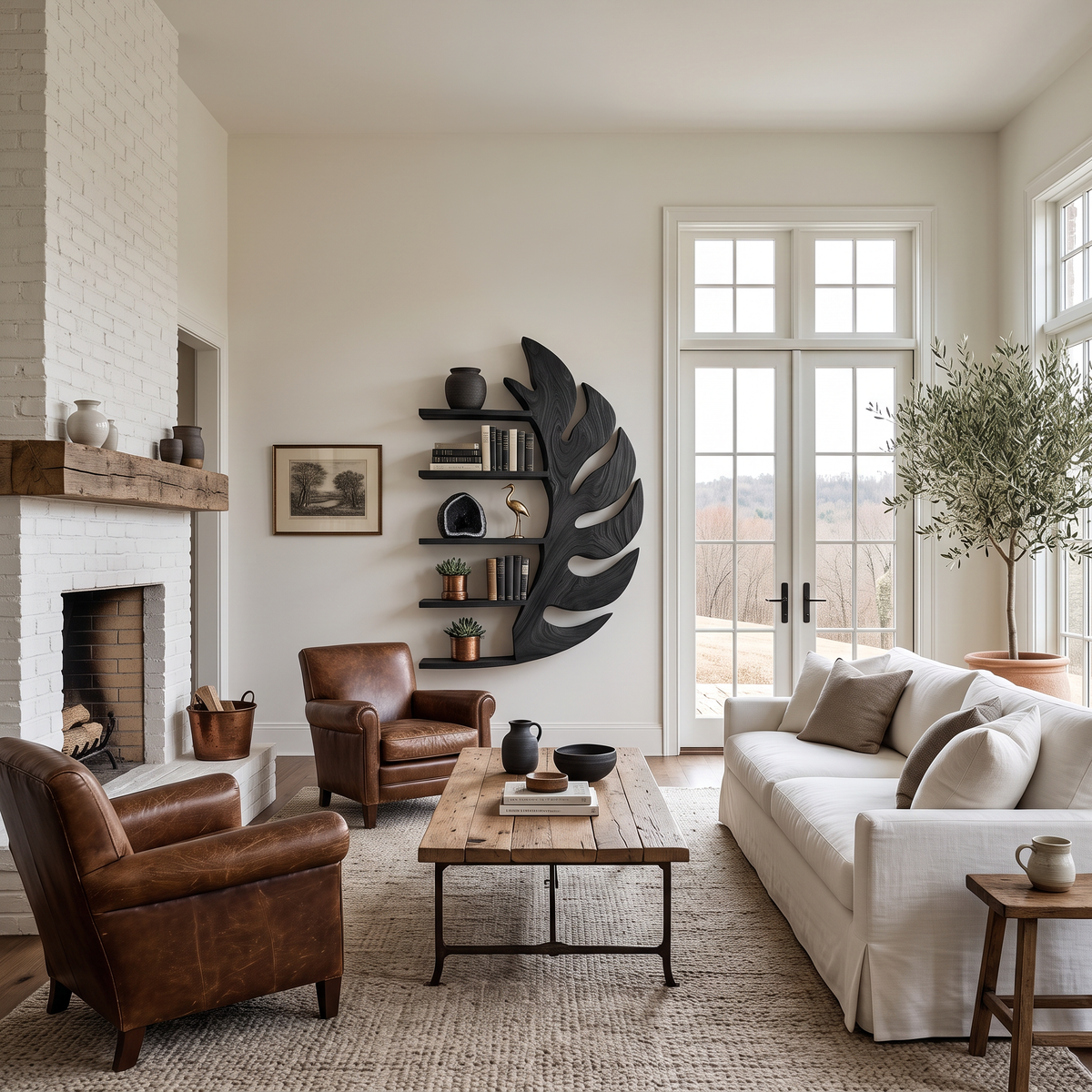 Contemporary Wooden Leaf Shape Floating Bookshelf For Home Decor - view 4