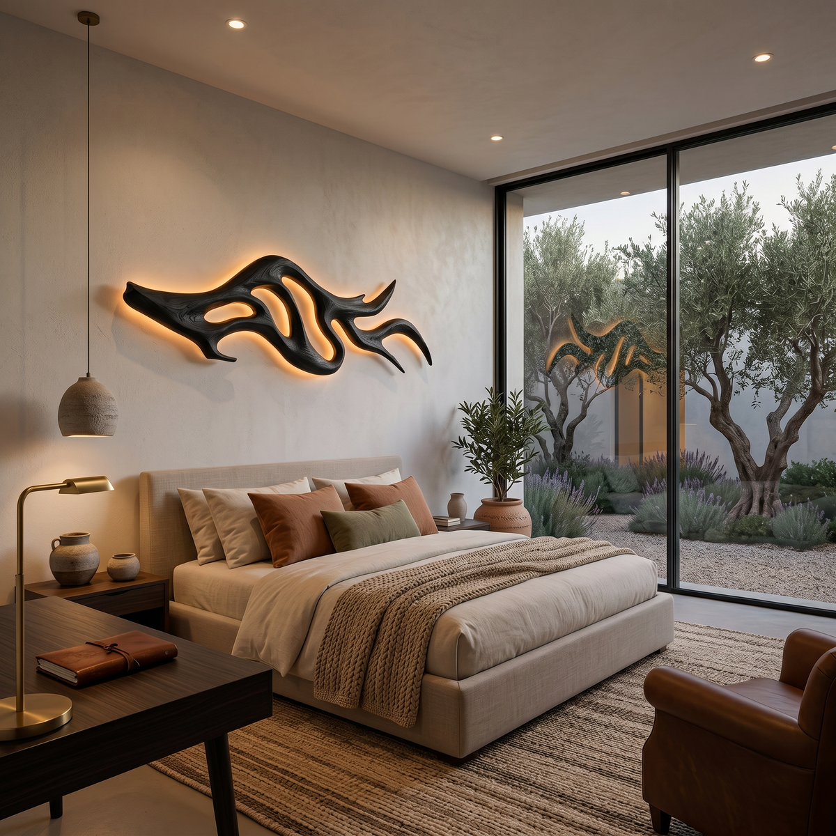 Artistic Wood Wall Light With Sculptural Form For Bedroom - view 4