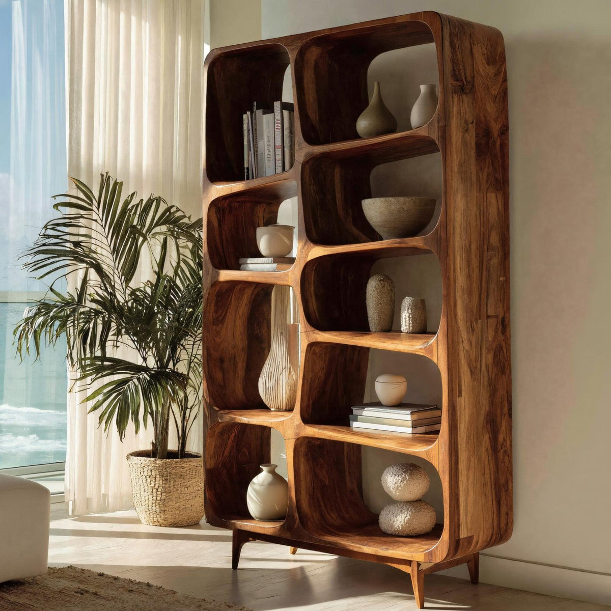Contemporary Solid Wood Bookshelf For Coastal Interior - view 6