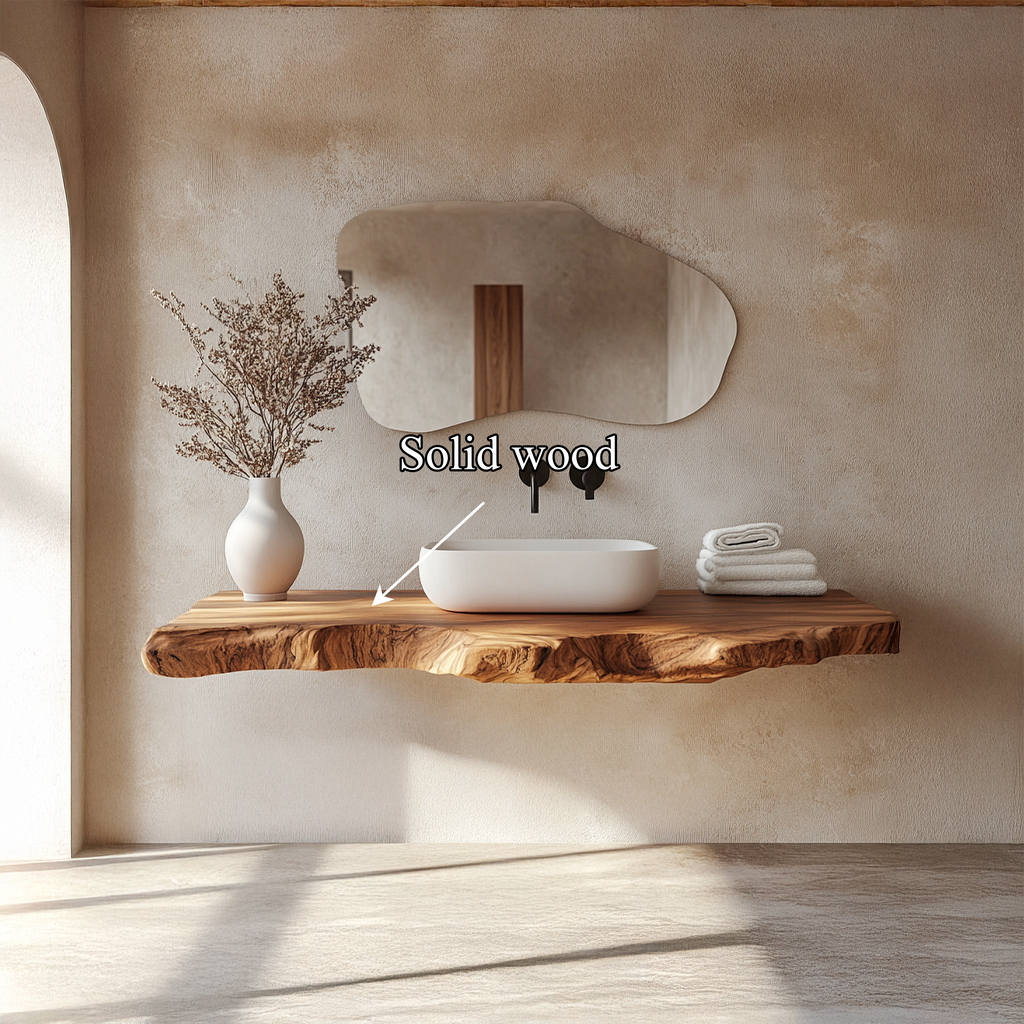 Contemporary Spa Bathroom Vanity Floating Live Edge Wood Counter