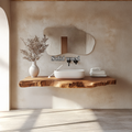 Contemporary Spa Bathroom Vanity Floating Live Edge Wood Counter