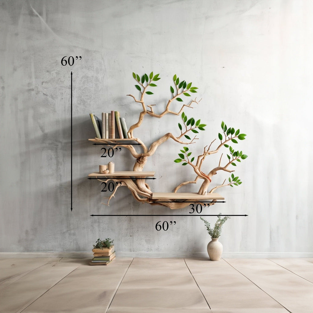 Driftwood Branch Shelves Carving Floating Bookshelf Wall - view 4