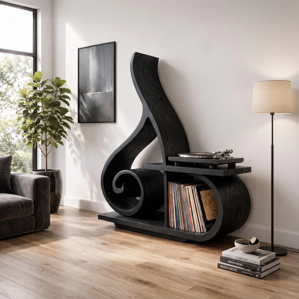Contemporary Sculptural Wooden Record Player Stand For Living Room - view 4