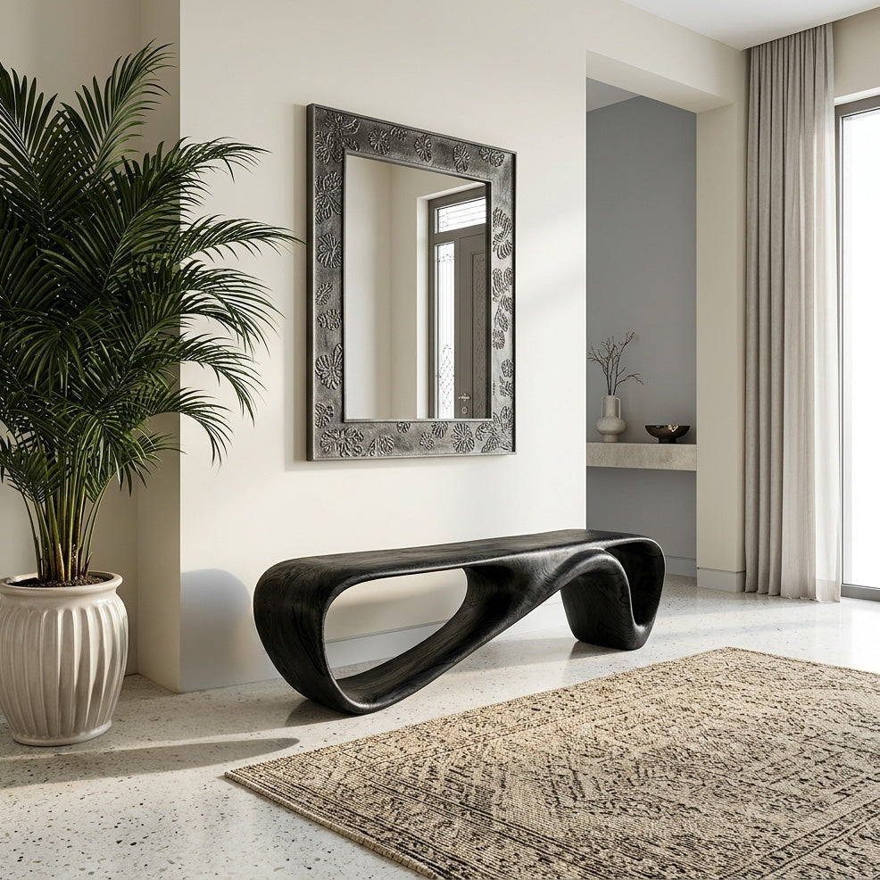 Curved Wooden Bench For Minimalist Living Room Decor - view 4