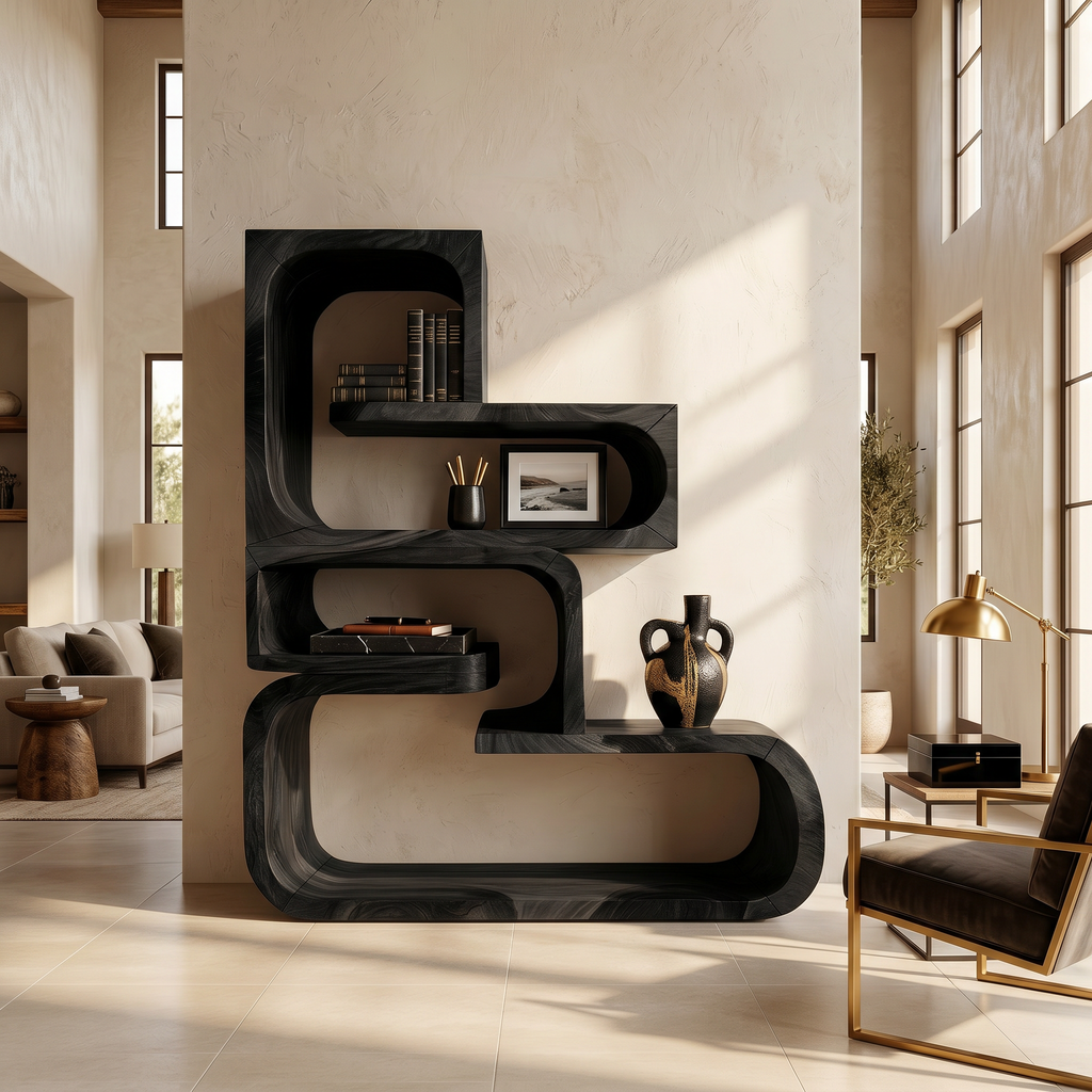 Contemporary Wave Edge Wooden Bookcase In Natural Finish - view 4