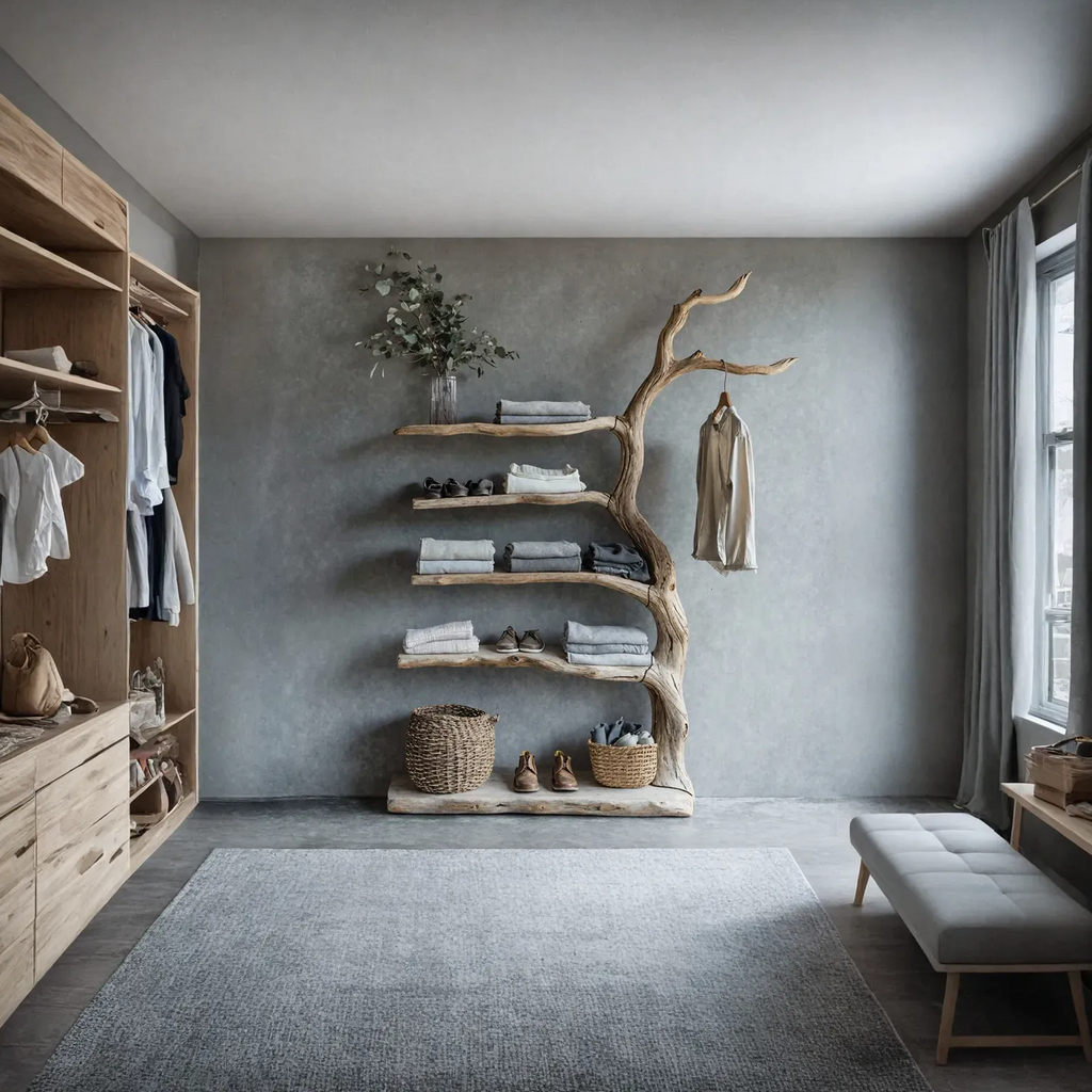 Driftwood Tree Branch Coat Rack With Shelf Shoe Storage - view 2