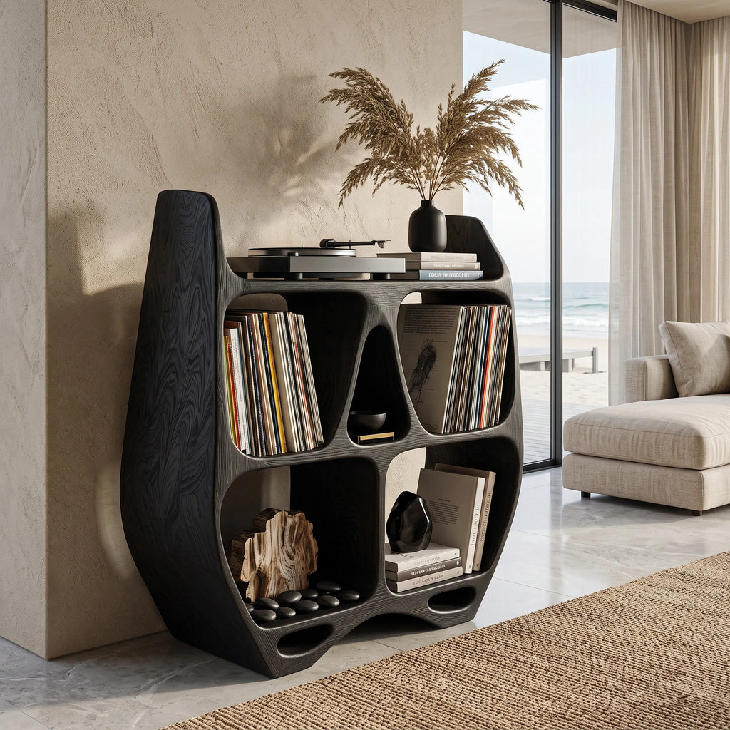 Elegant Sculptural Wooden Record Cabinet For Living Room - view 4