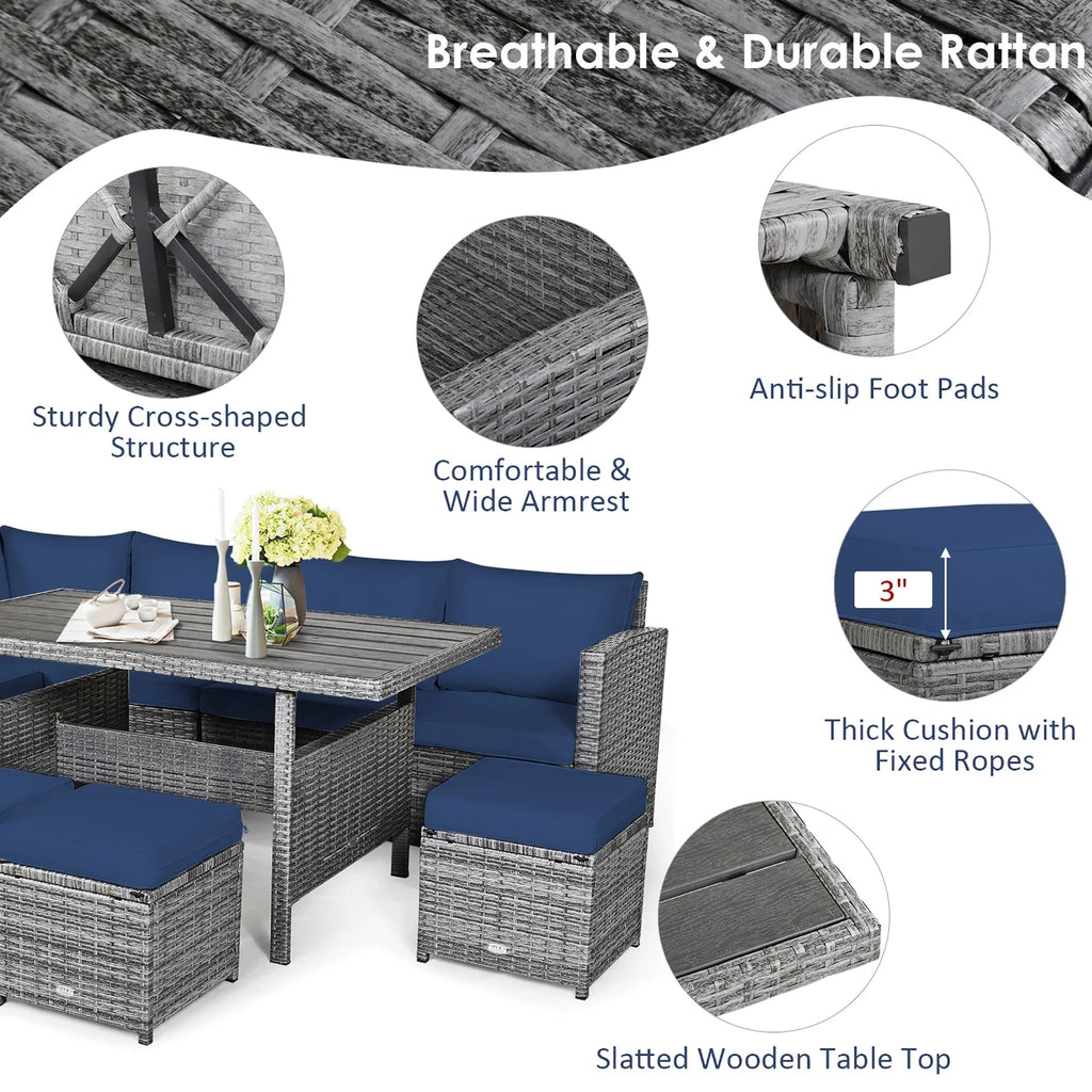 Outdoor Rattan Patio Furniture Set, Black, 7-Piece