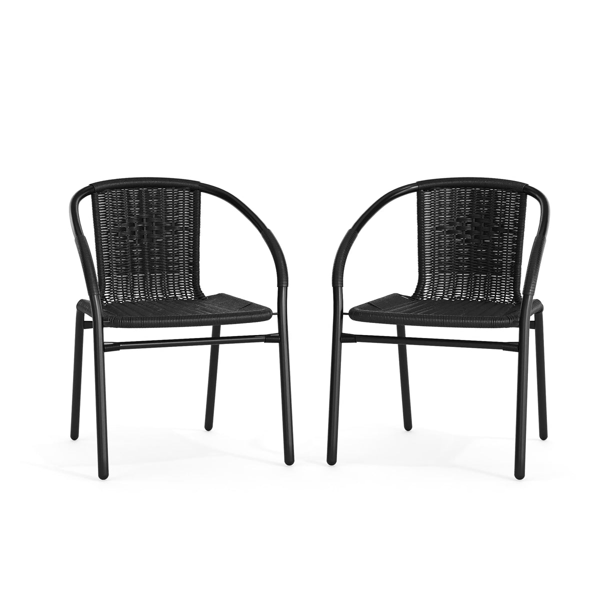 Emma + Oliver Indoor/Outdoor Stacking Rattan Patio Chairs, Set of 2, Gray