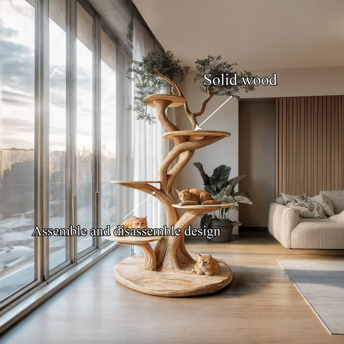Custom Handmade Wooden Cat Tree Modern Large Climbing Tree Unique - view 5