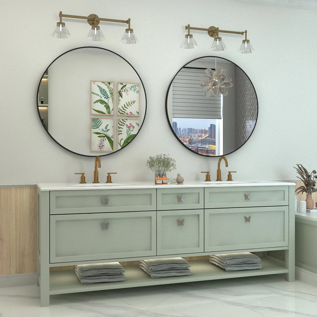 Round Metal Black Frame Bathroom Vanity Mirror - Wall Mounted