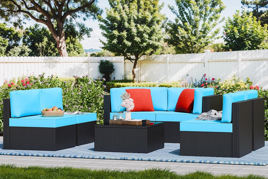 5-Piece All-Weather Wicker Patio Conversation Set With Ottoman And Cushions