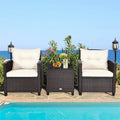 3-Piece Rattan Patio Conversation Set With Cushions And Coffee Table