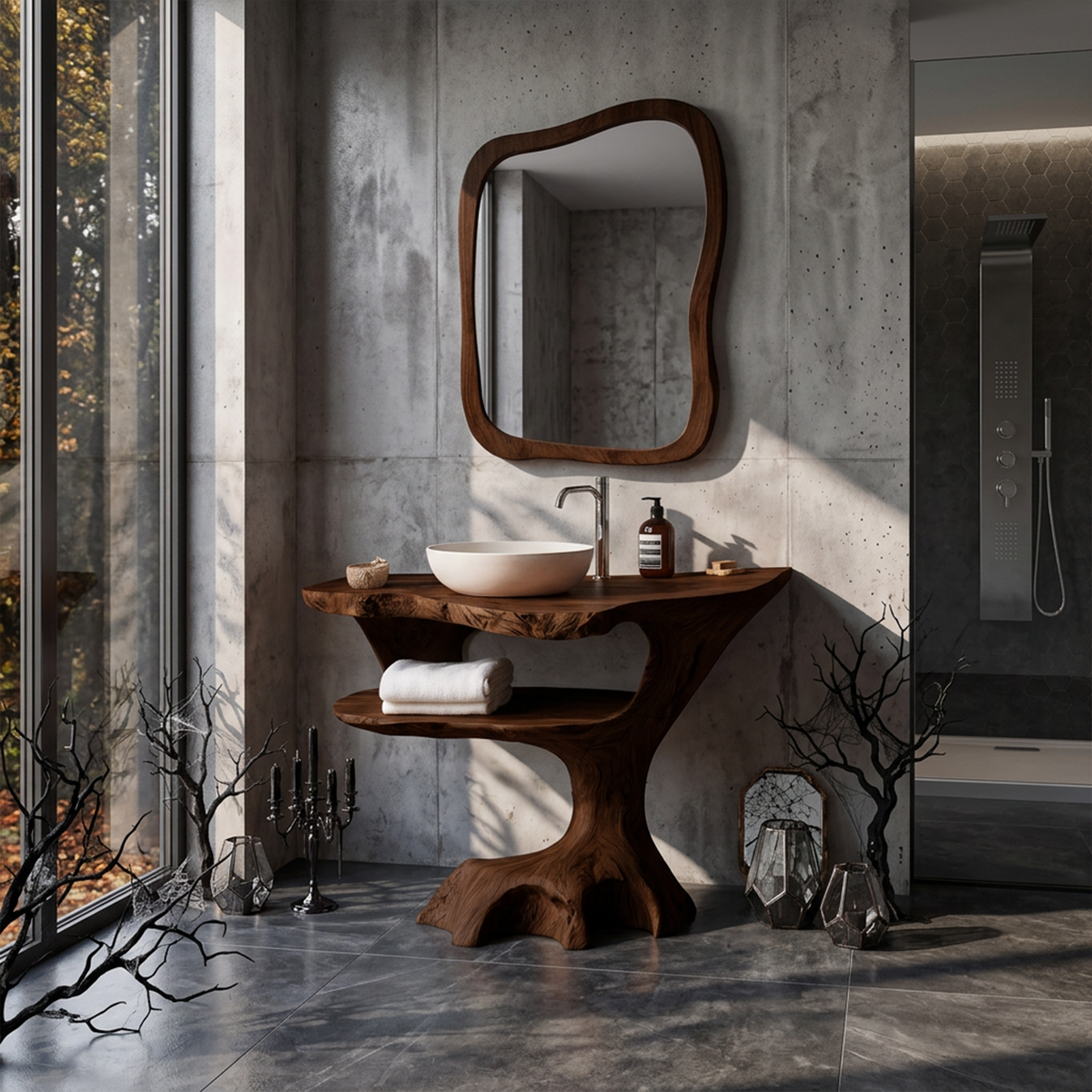 Contemporary Halloween Single Bathroom Vanity With Sculptural Branch Support For Bathroom - view 7