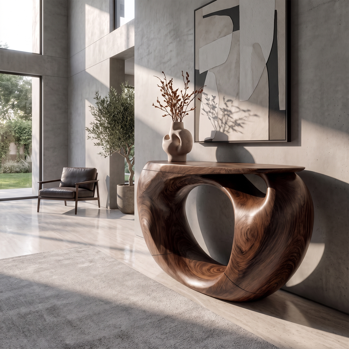 Console Table Organic Hollow Base Design For Entryway