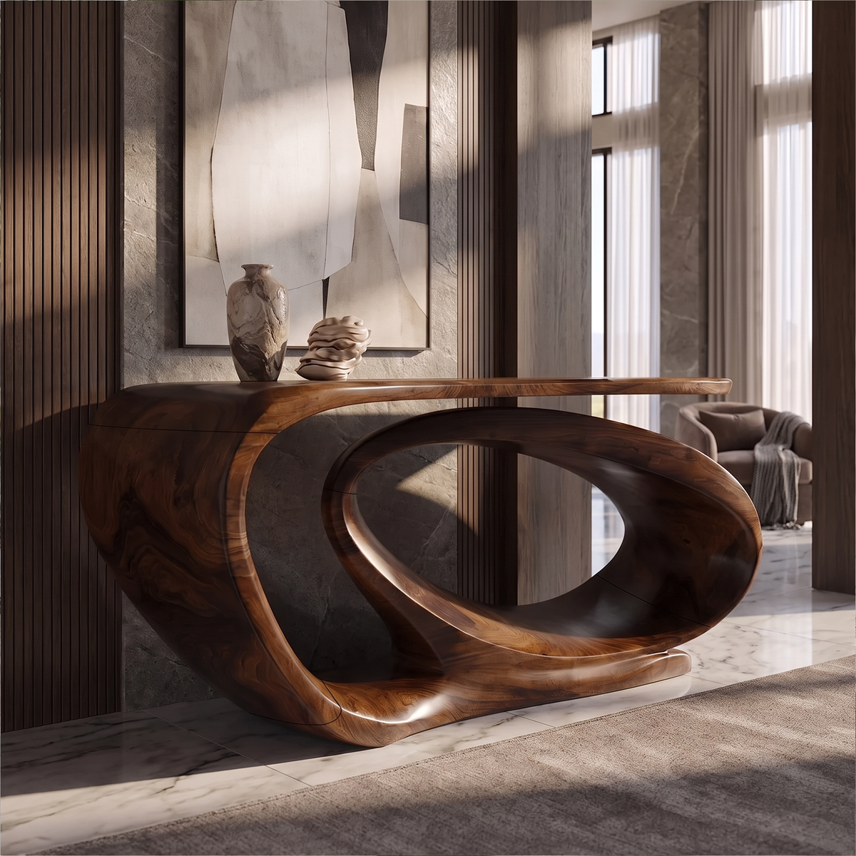 Console Table Sculptural Open Loop Base For Entryway Foyer Hallway - view 7