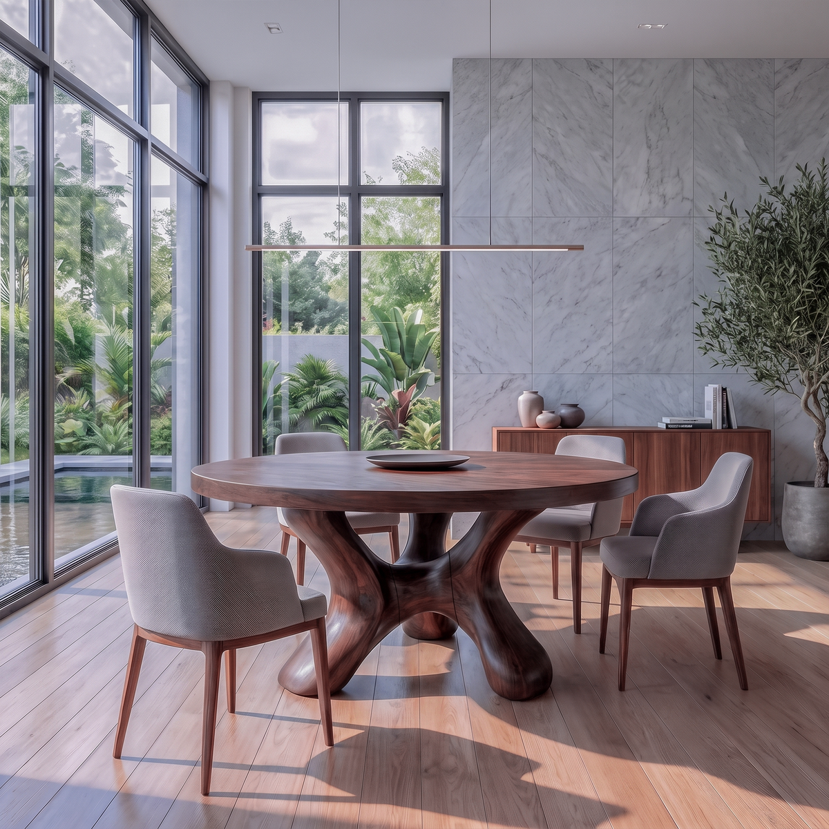 Contemporary Round Dining Table With Flowing Crossed Design For Dining Room And Living - view 7