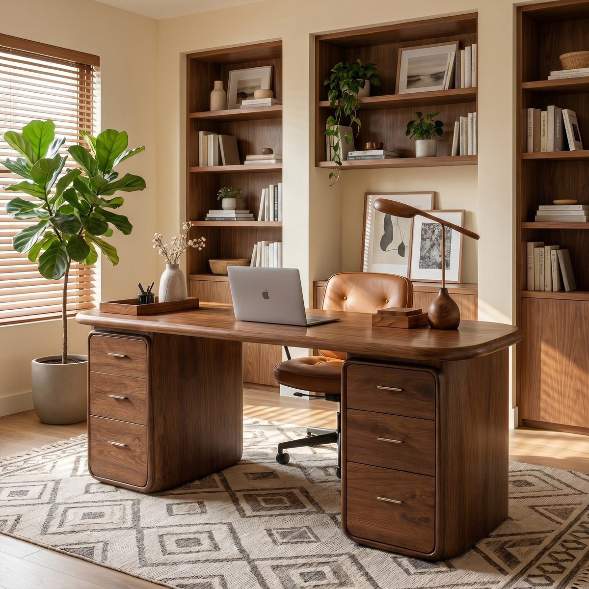 Contemporary Wood Desk With Built In Drawers For Home Office - view 7