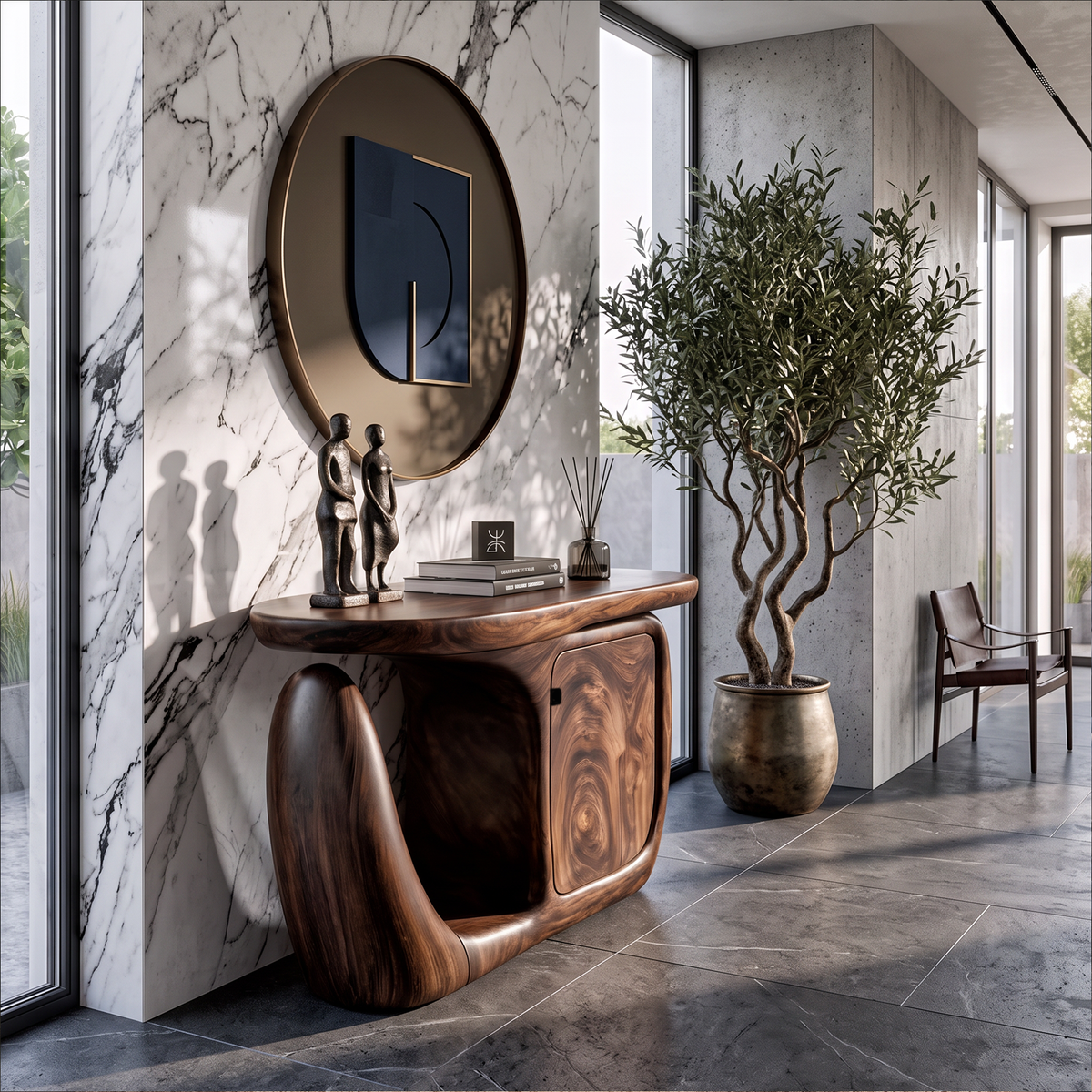 Contemporary Console Table With Sculptural Base And Storage For Entryway - view 7