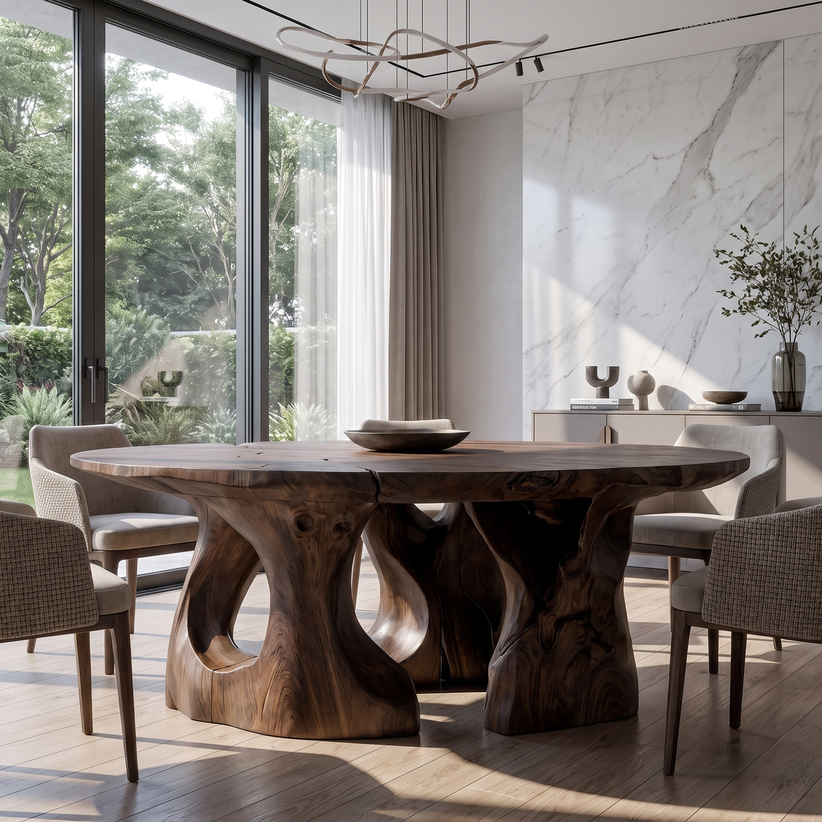 Contemporary Round Dining Table With Abstract Cutout Design For Dining Room And Kitchen - view 7