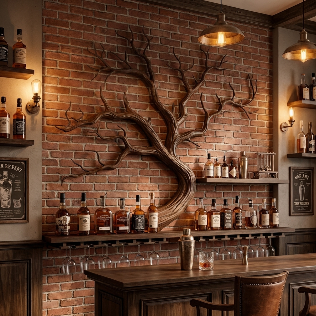 Artistic Tree Branch Wine Rack Wooden Wall Shelf For Kitchen Dining Room Bar - view 7