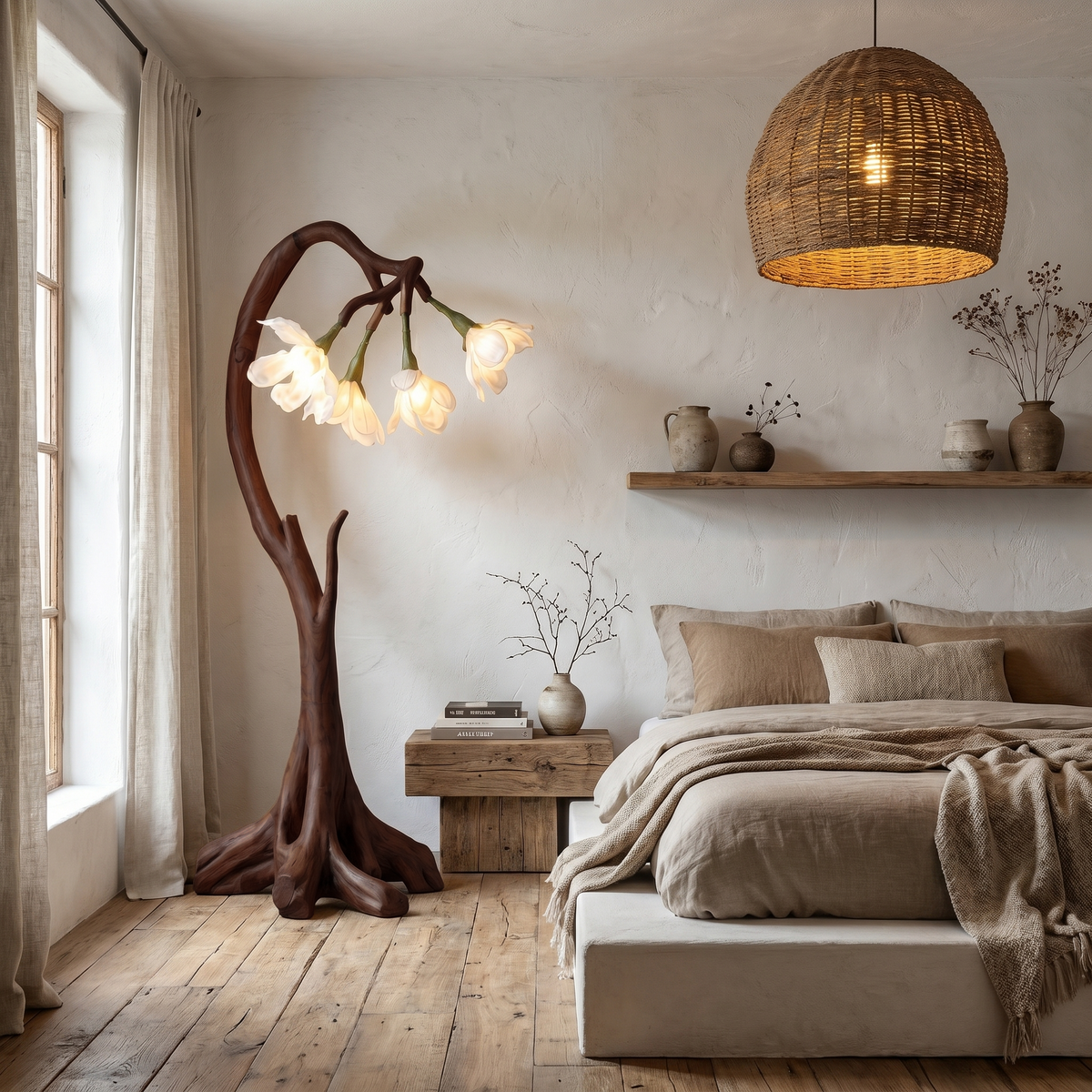 Bloom Floor Lamp With Sculptural Wooden Stand For Living Room And Bedroom - view 7
