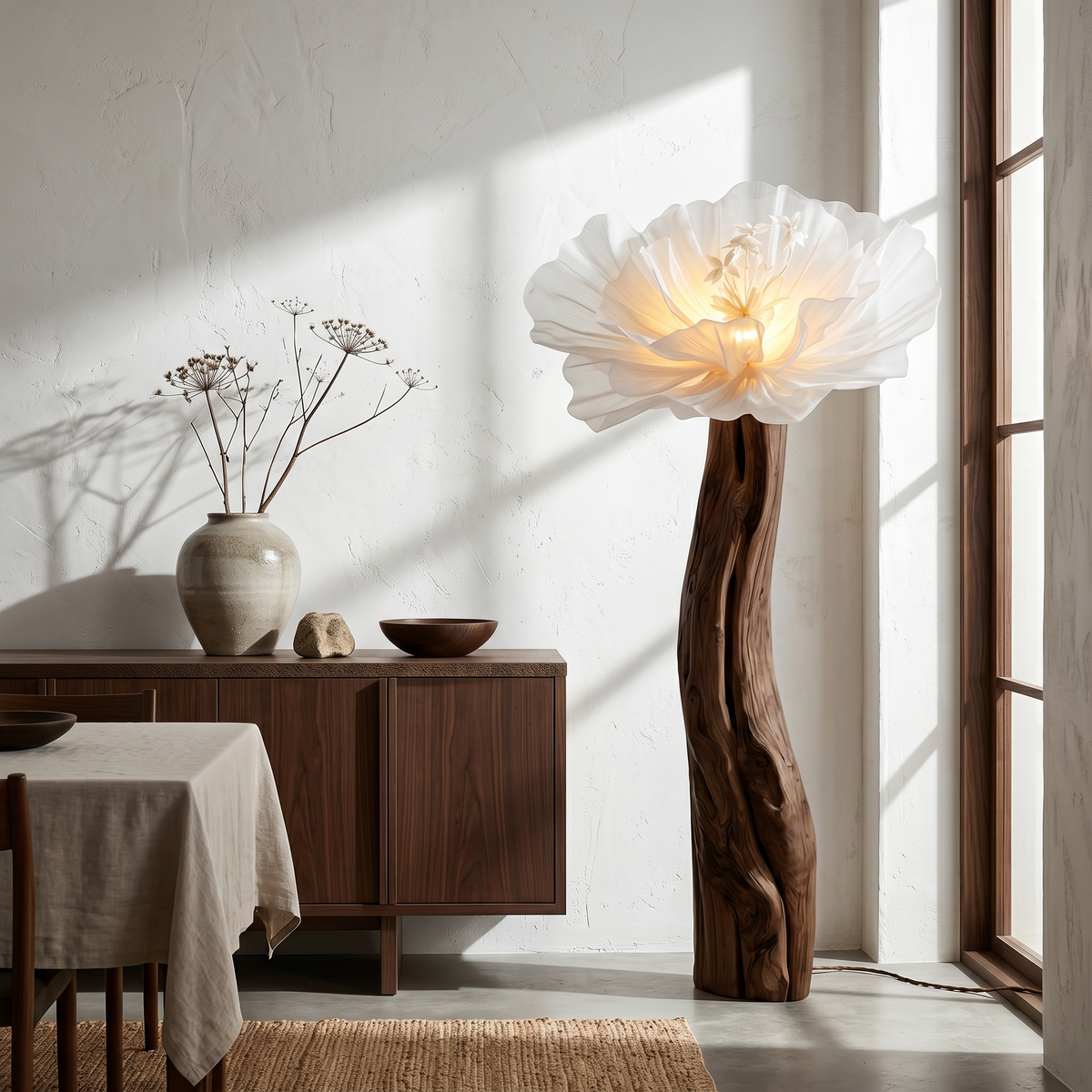 Artistic Flower Floor Lamp Sculptural Wood Base For Living Room - view 7