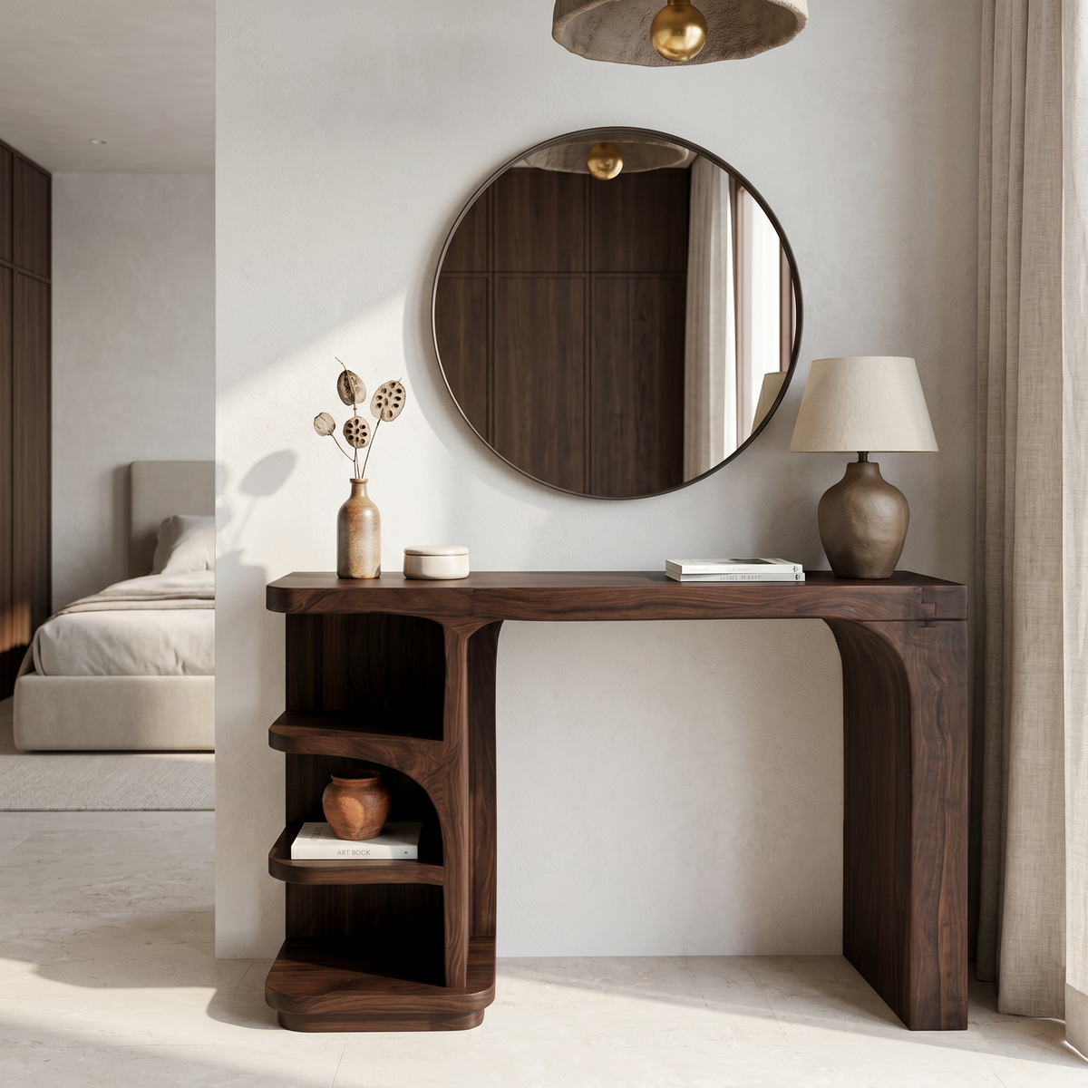 Contemporary Dressing Table With Waterfall Wood Structure For Bedroom - view 7