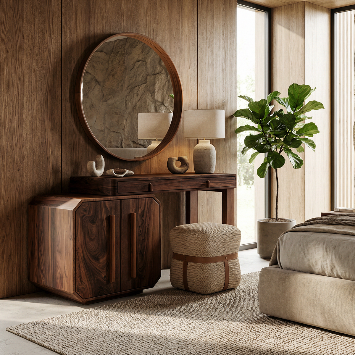 Contemporary Dressing Table With Storage Cabinet Sculptural Design For Bedroom - view 7