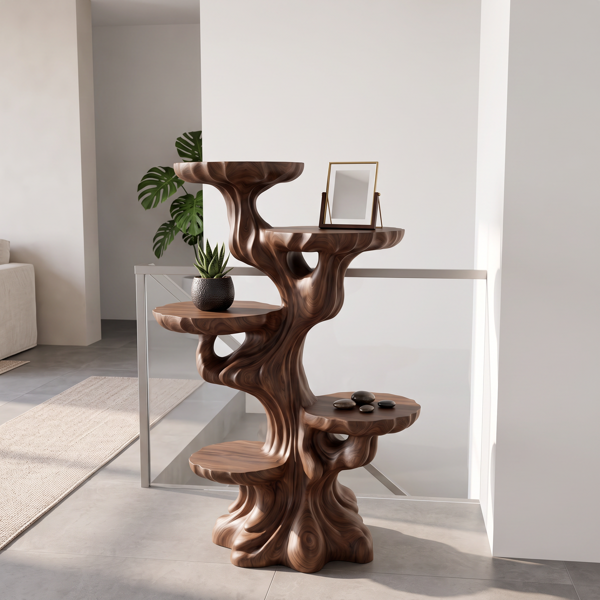 Contemporary Sculptural Plant Stand With Tiered Tree For Entryway - view 7