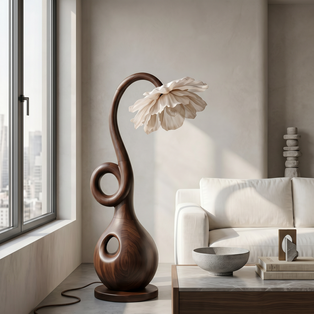 Contemporary Floor Lamp With Organic Sculptural Base And Blooming Flower Design - view 7