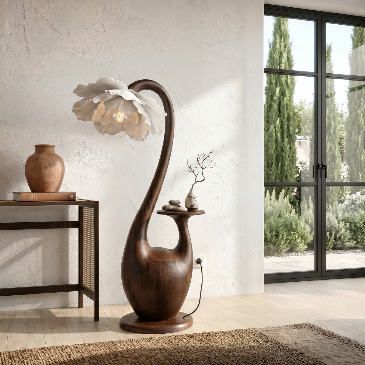 Artistic Floor Lamp With Sculptural Organic Base And Integrated Shelf For Reading Nook - view 7