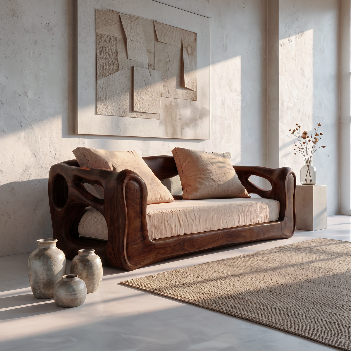 Contemporary Sofa Frame With Organic Flowing Wood Design For Living Room - view 7