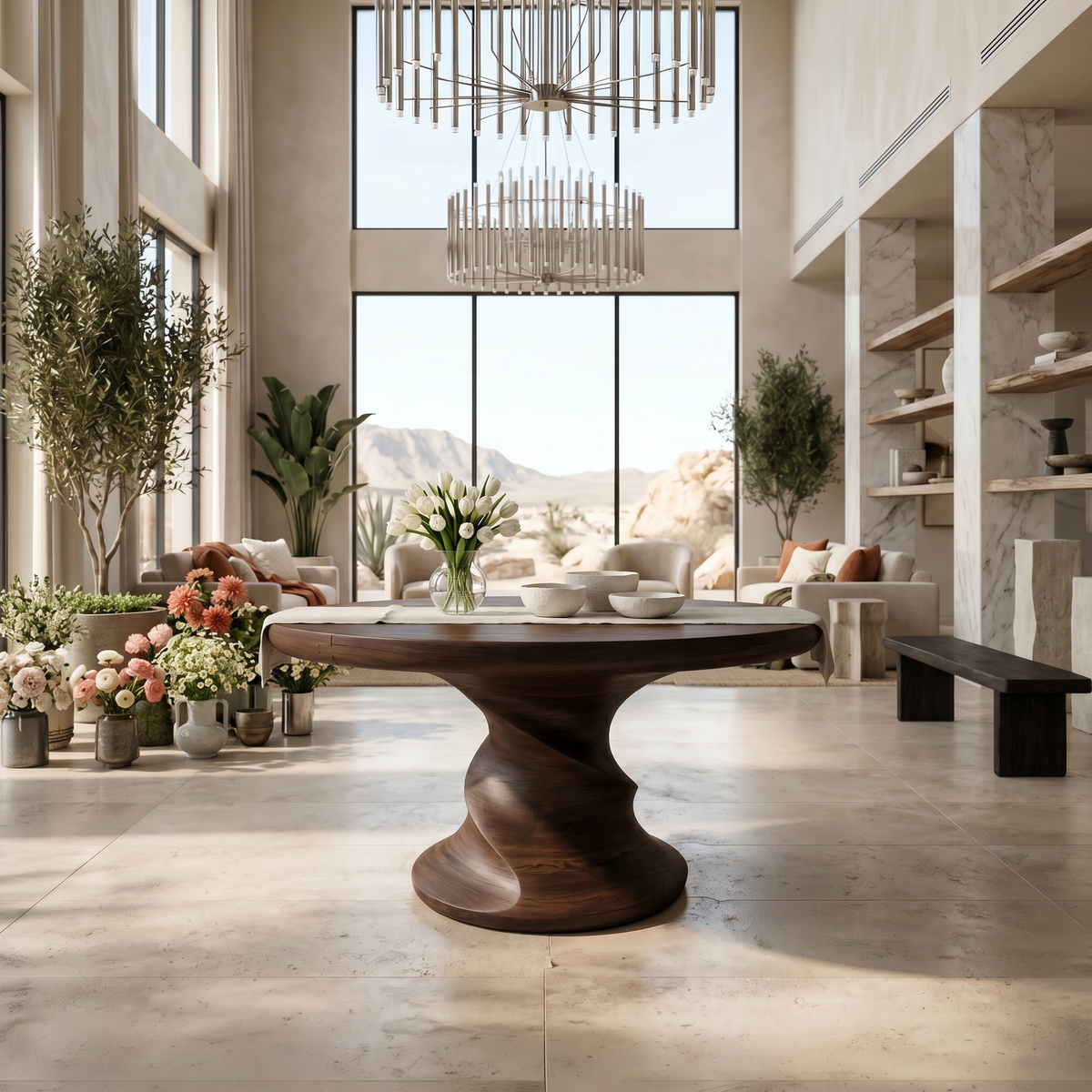 Contemporary Center Table With Flowing Curved Design For Foyer And Hallway - view 7